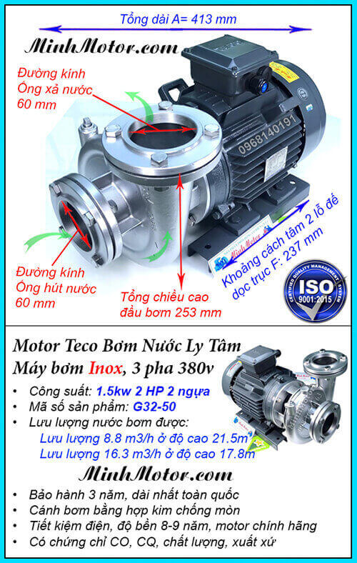 Máy bơm 2HP Đài Loan Inox chống mòn cao
