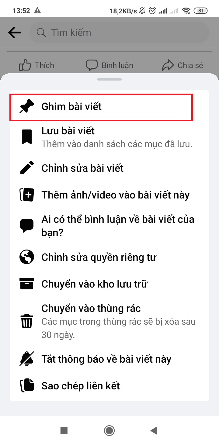 Cách ghim bài viết trên Fanpage 3