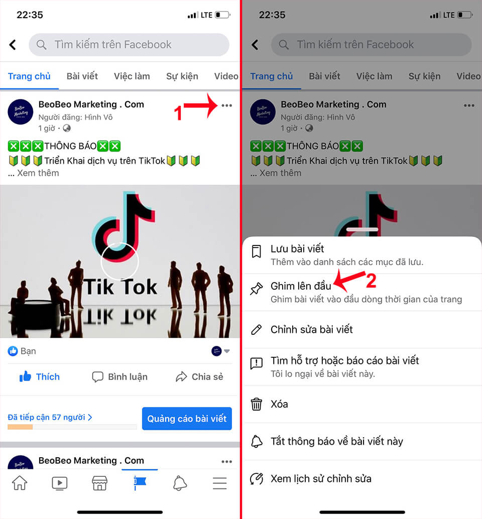 Cách ghim bài viết trên Fanpage​ 1